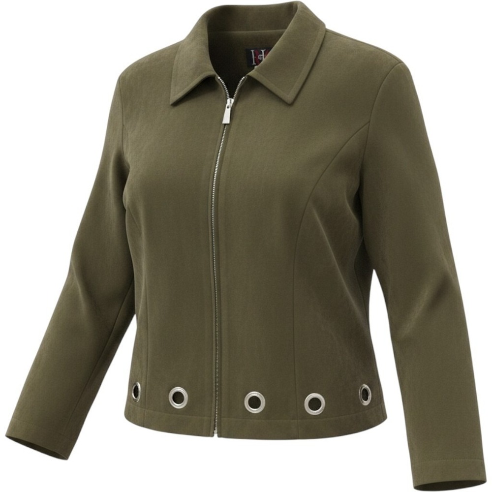 R&K Jacket Women's 14 Olive Green  Fuax-Suede VTG Blazer with retro style rings
